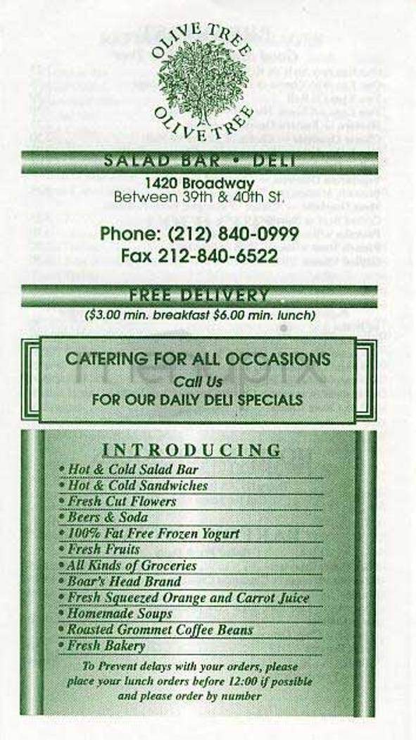Olive Tree Deli - New York, NY menu_pic
