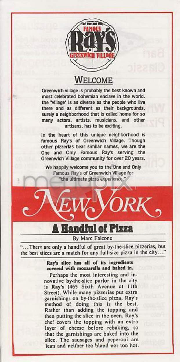 Ray's Pizza - New York, NY menu_pic