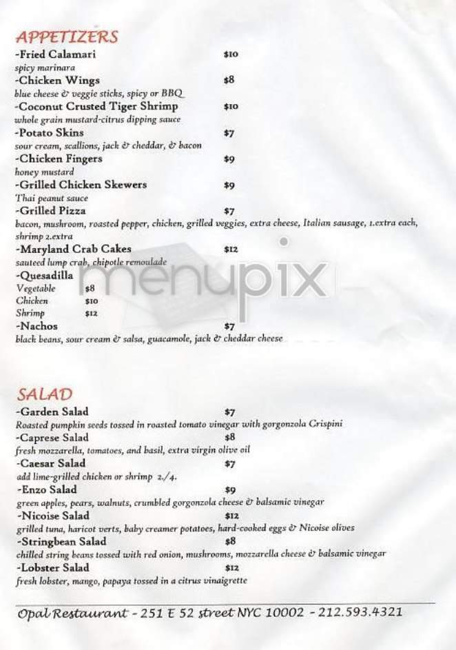 Opal - New York, NY menu_pic