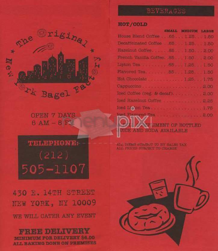 The Original New York Bagel Factory - New York, NY menu_pic