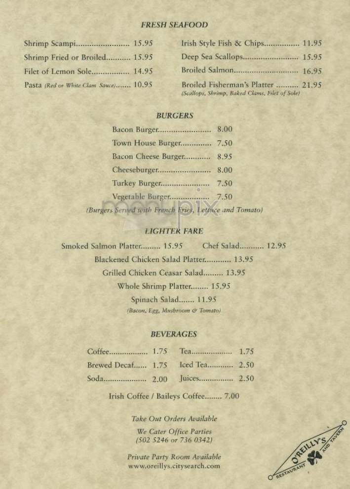 O'Reilly's Townhouse - New York, NY menu_pic