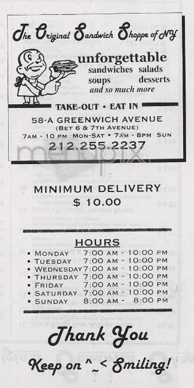 Original Sandwich Shoppe - New York, NY menu_pic