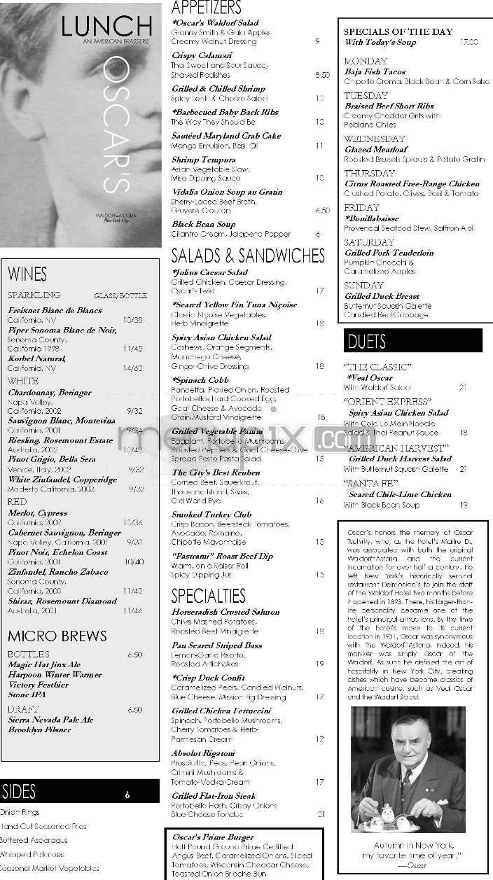 Oscar's (Waldorf Astoria) - New York, NY menu_pic