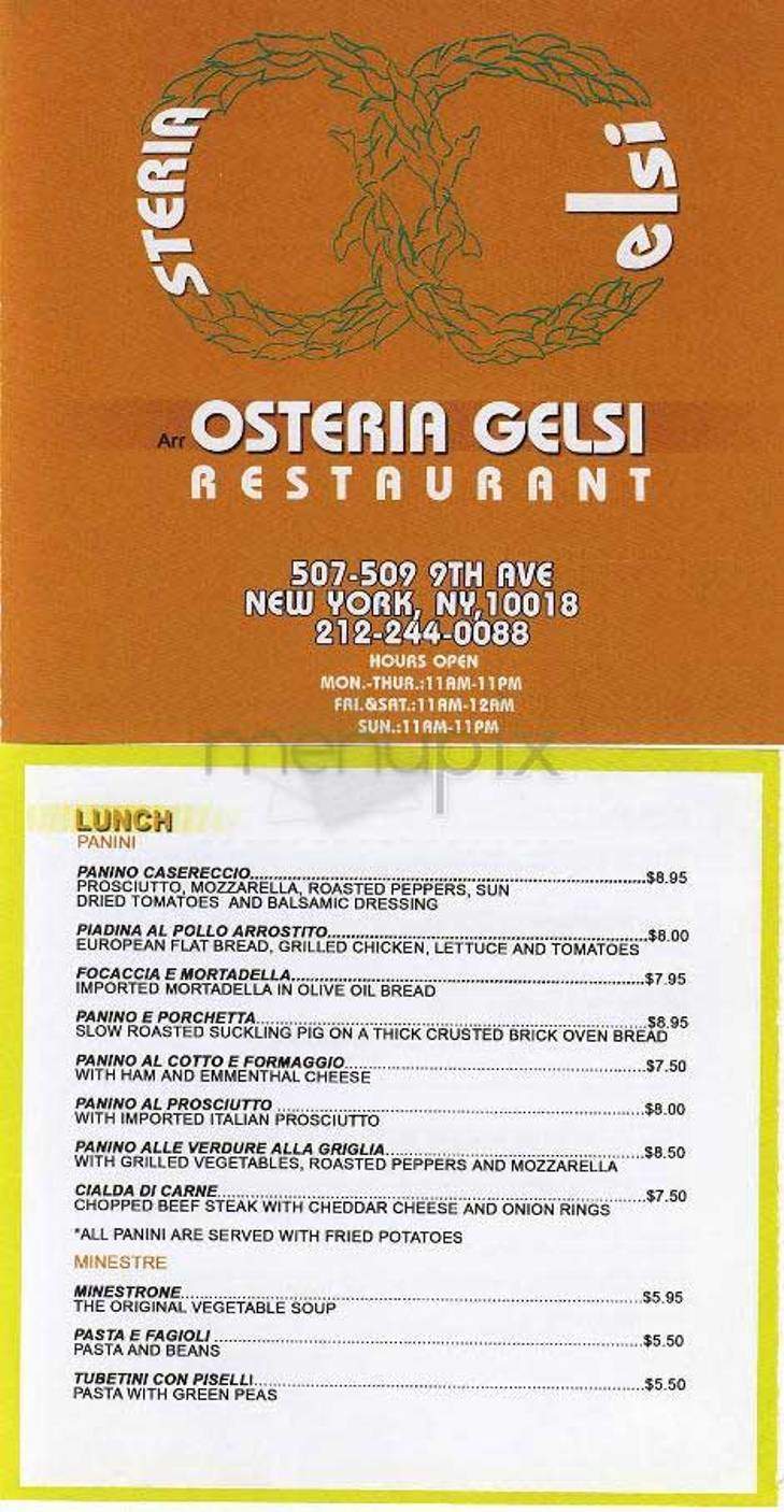 Osteria Gelsi - New York, NY menu_pic