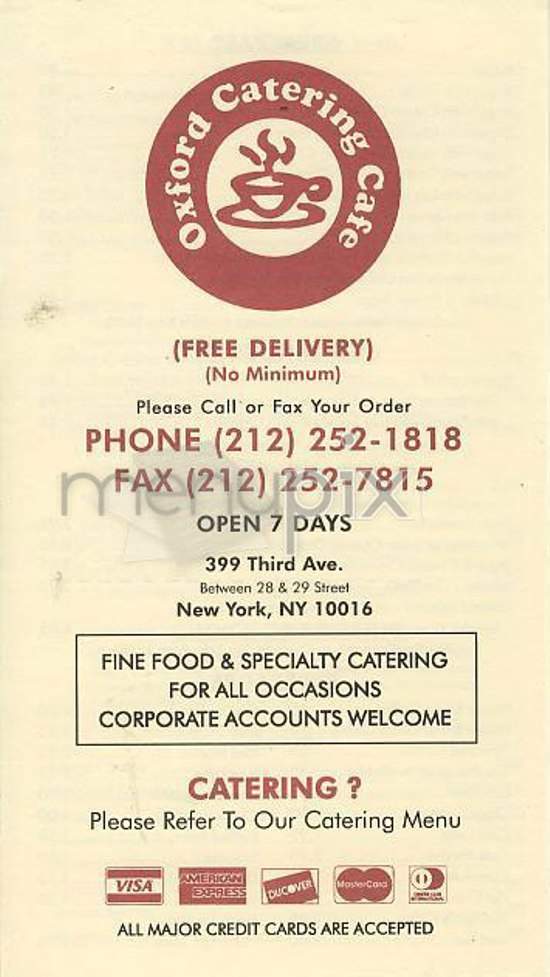Oxford Catering Cafe - New York, NY menu_pic