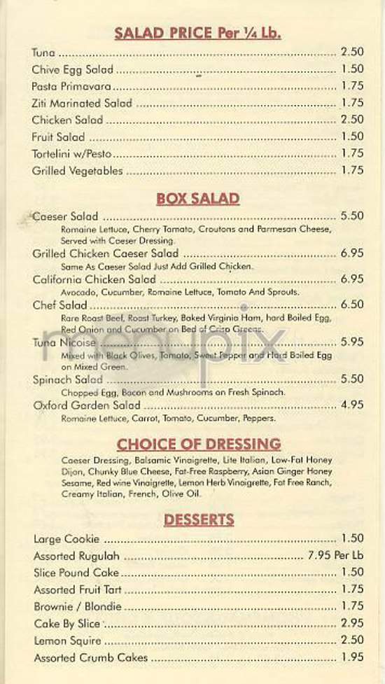 Oxford Catering Cafe - New York, NY menu_pic