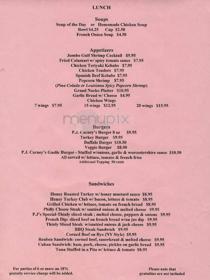 P.J. Carney's - New York, NY menu_pic