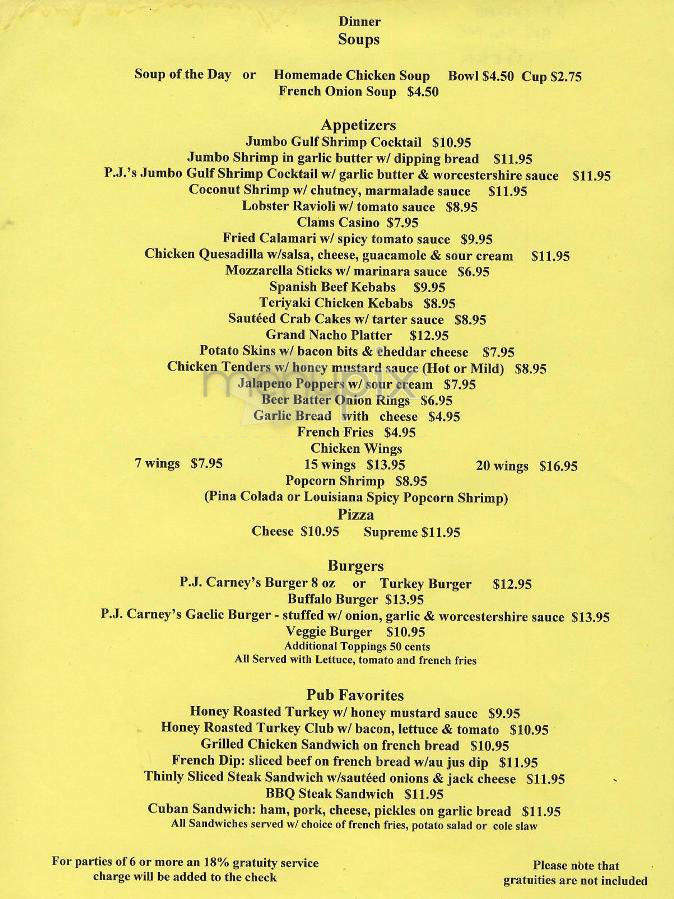 P.J. Carney's - New York, NY menu_pic