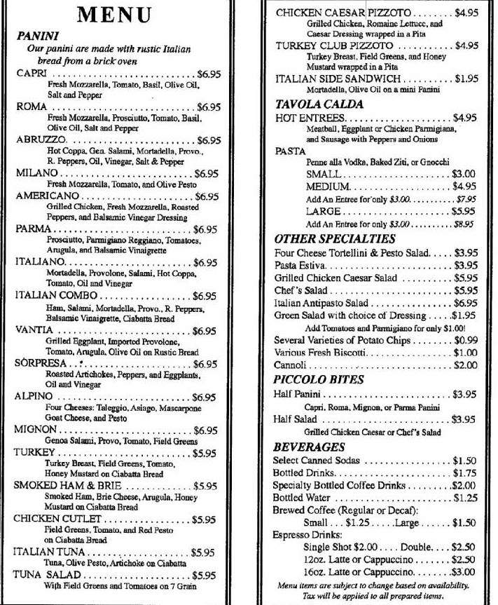 Paninoteca Italiana - New York, NY menu_pic