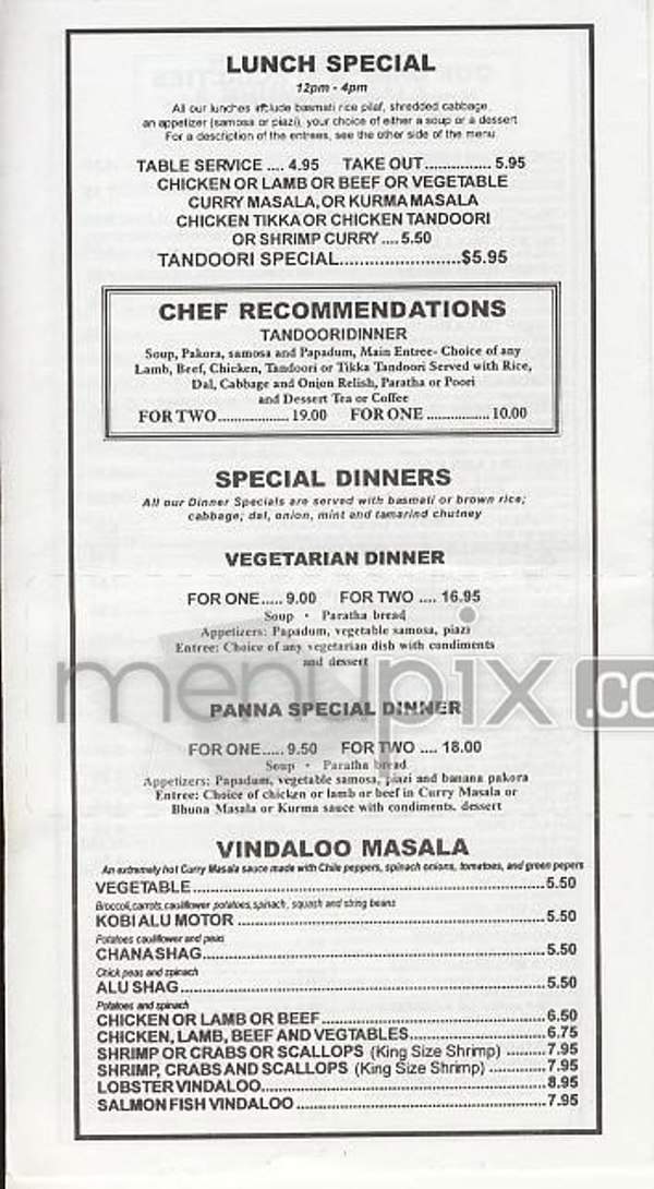 Panna India Cuisine - New York, NY menu_pic