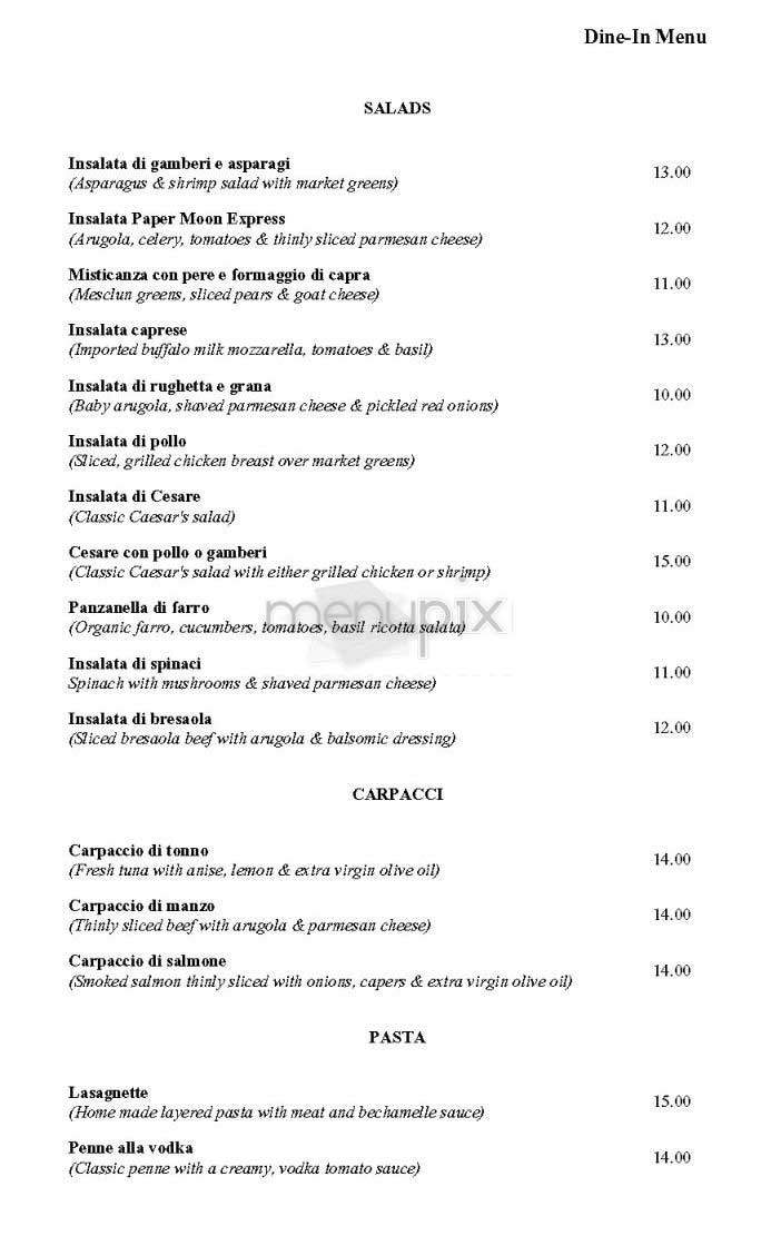 Paper Moon Express - New York, NY menu_pic