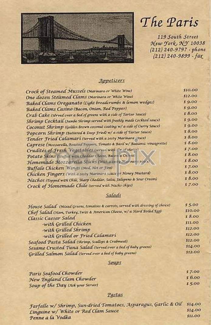 The Paris Cafe - New York, NY menu_pic