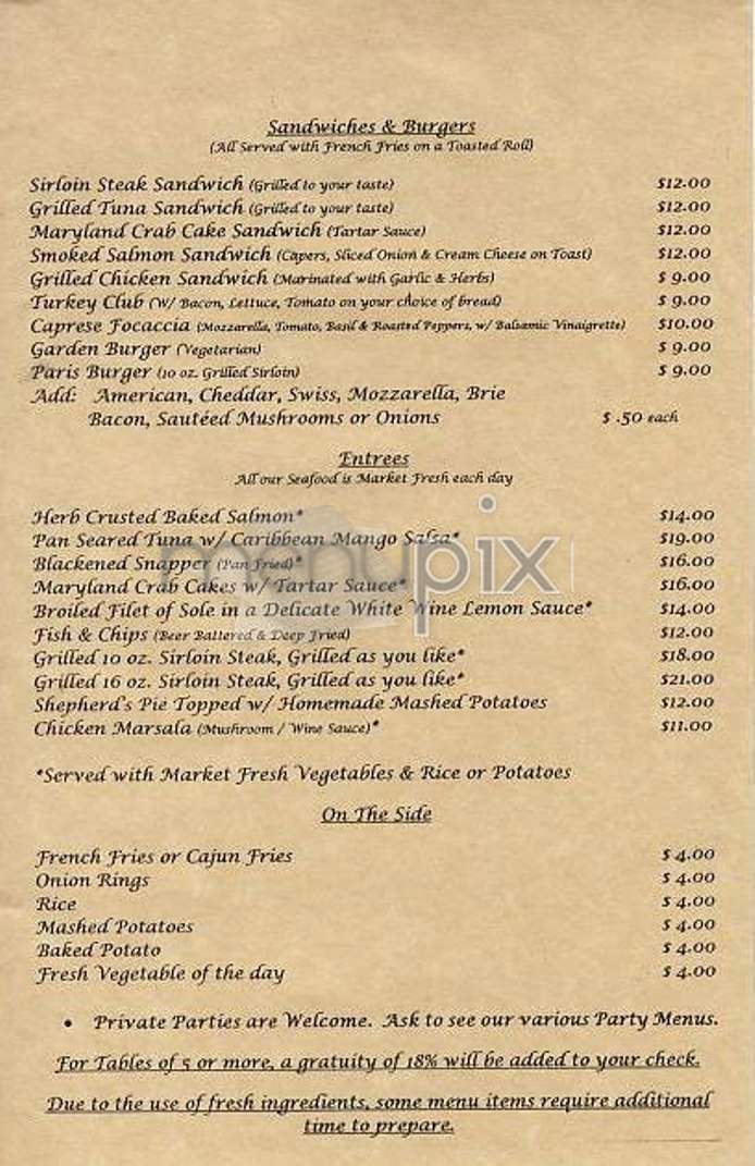The Paris Cafe - New York, NY menu_pic