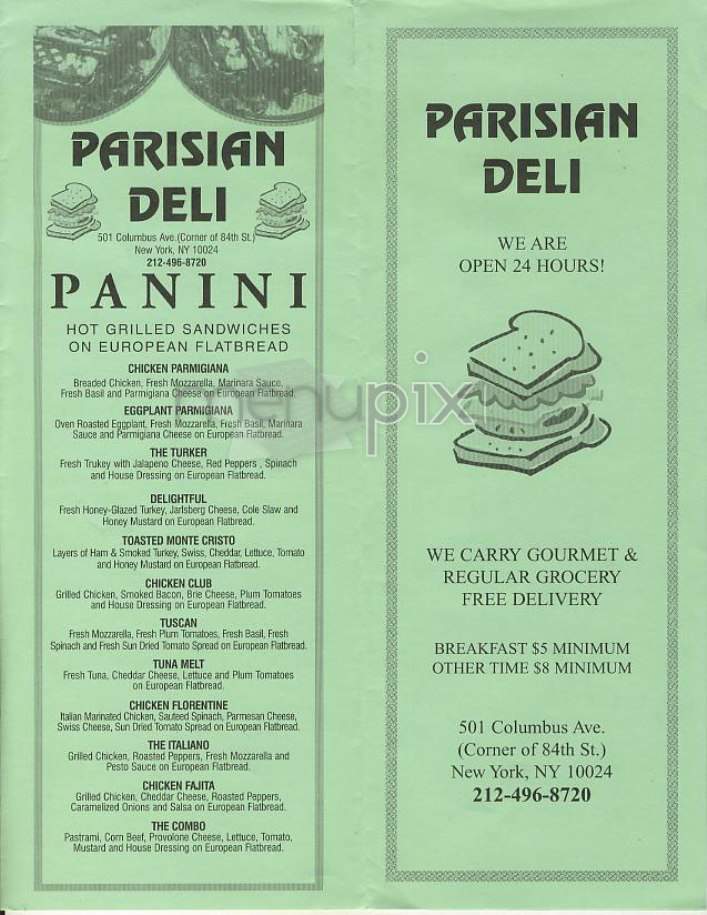 Parisian Deli - New York, NY menu_pic
