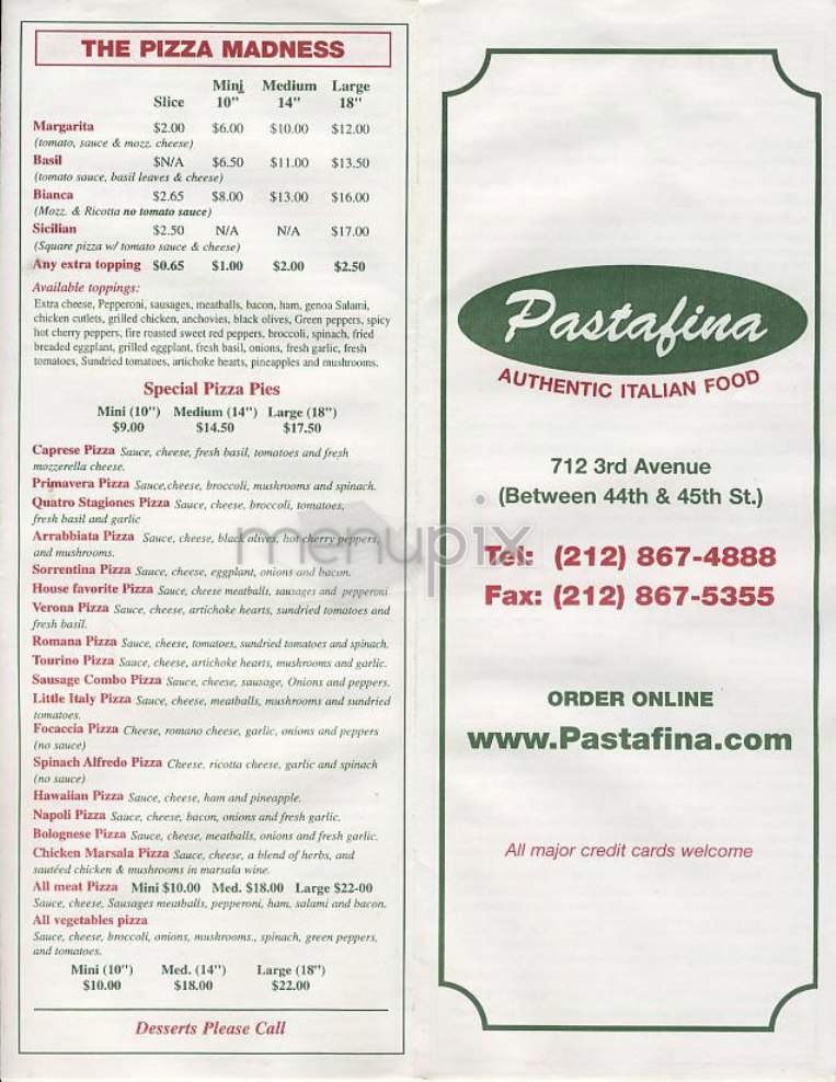 Pastafina - New York, NY menu_pic