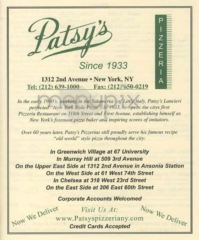 Patsy's Pizzeria - New York, NY menu_pic