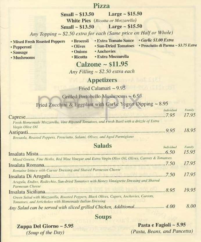 Patsy's Pizzeria - New York, NY menu_pic