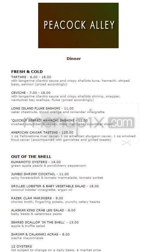 Peacock Alley - New York, NY menu_pic
