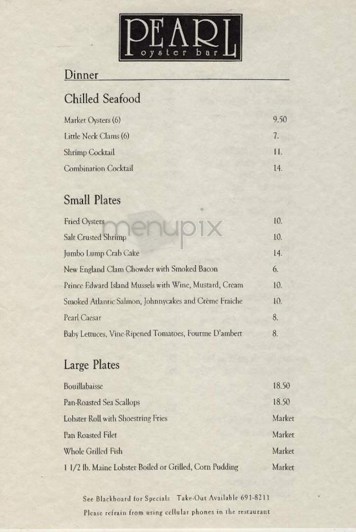 Pearl Oyster Bar - New York, NY menu_pic