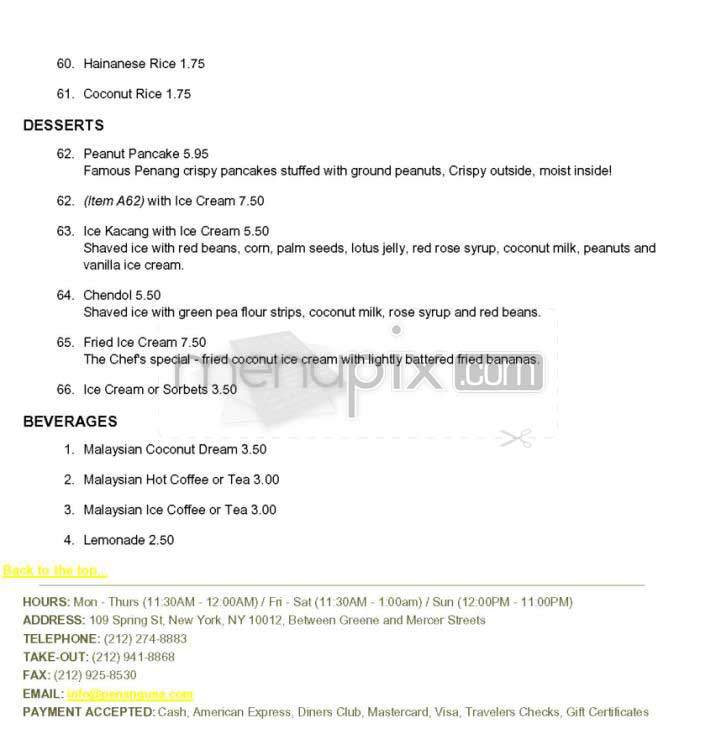 Penang - New York, NY menu_pic