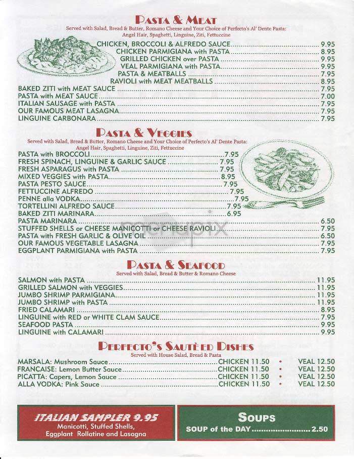 Perfecto Ristorante - New York, NY menu_pic