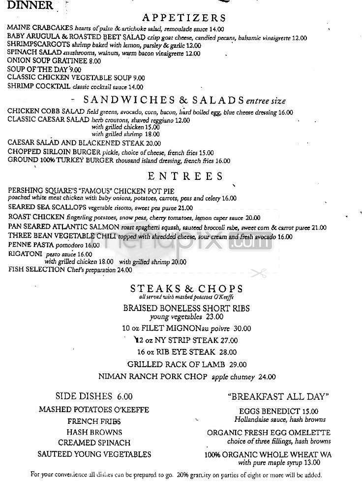 Pershing Square - New York, NY menu_pic