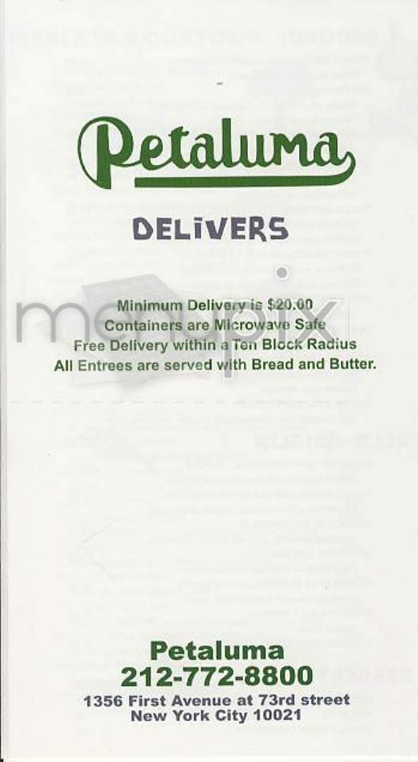 Petaluma - New York, NY menu_pic