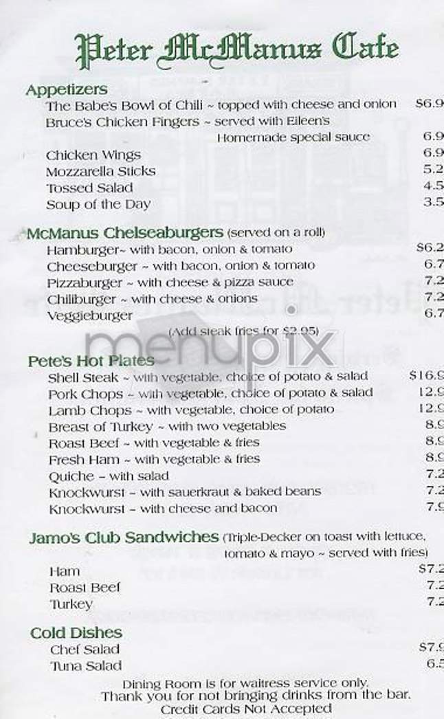 Peter McManus Cafe - New York, NY menu_pic