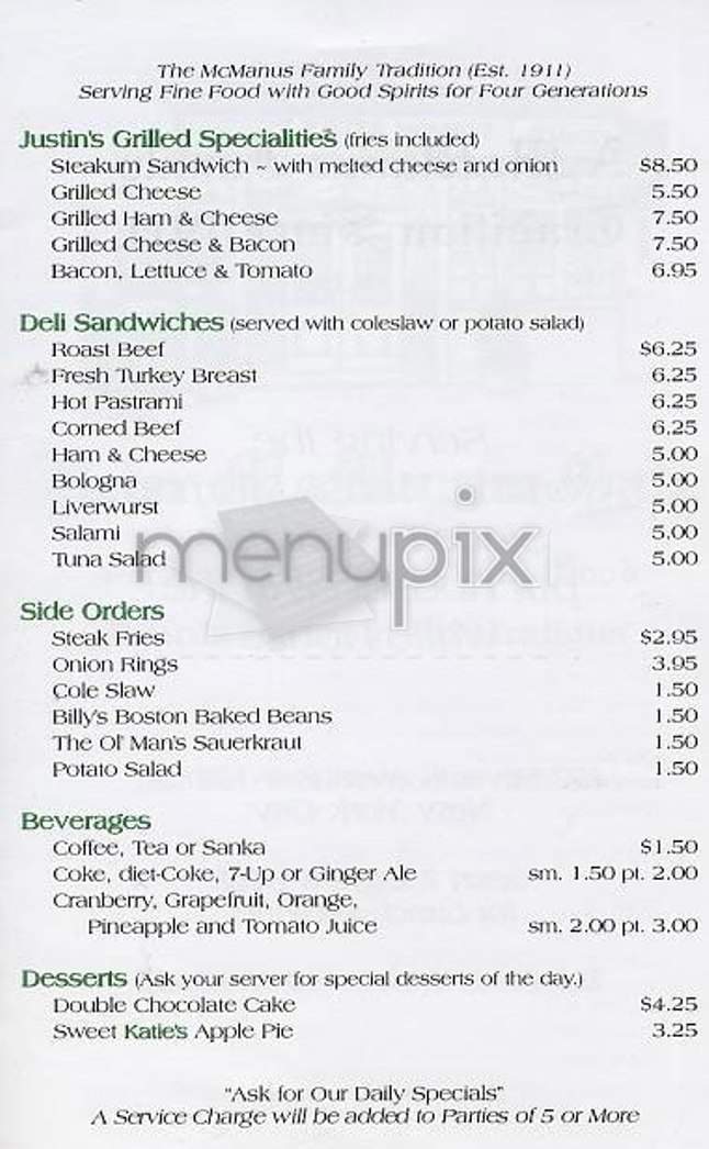Peter McManus Cafe - New York, NY menu_pic