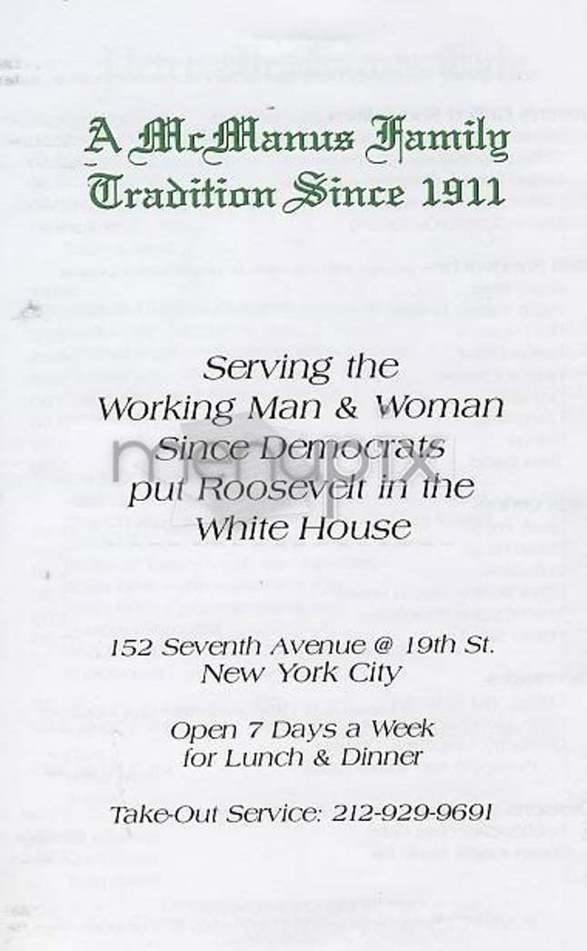 Peter McManus Cafe - New York, NY menu_pic