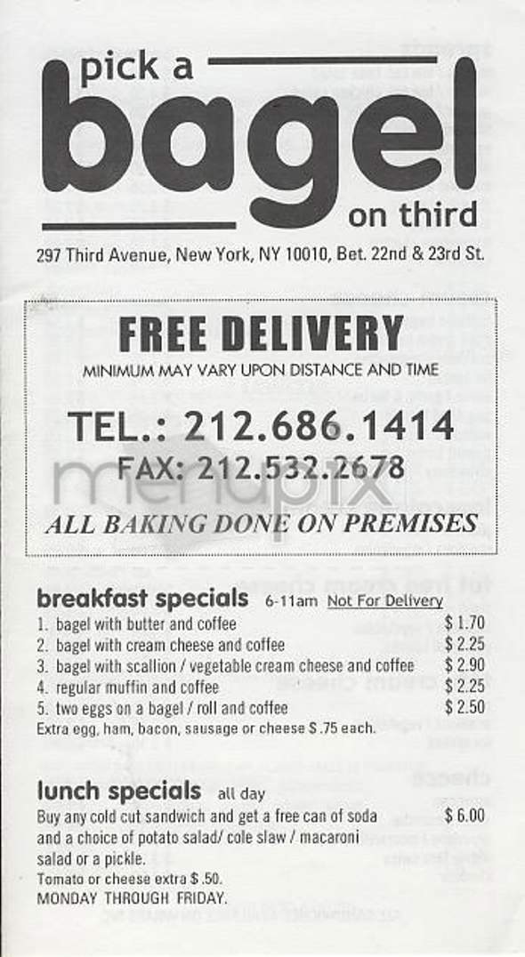 Pick a Bagel - New York, NY menu_pic