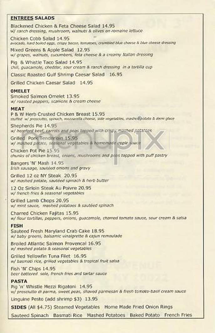 Pig 'n' Whistle - New York, NY menu_pic