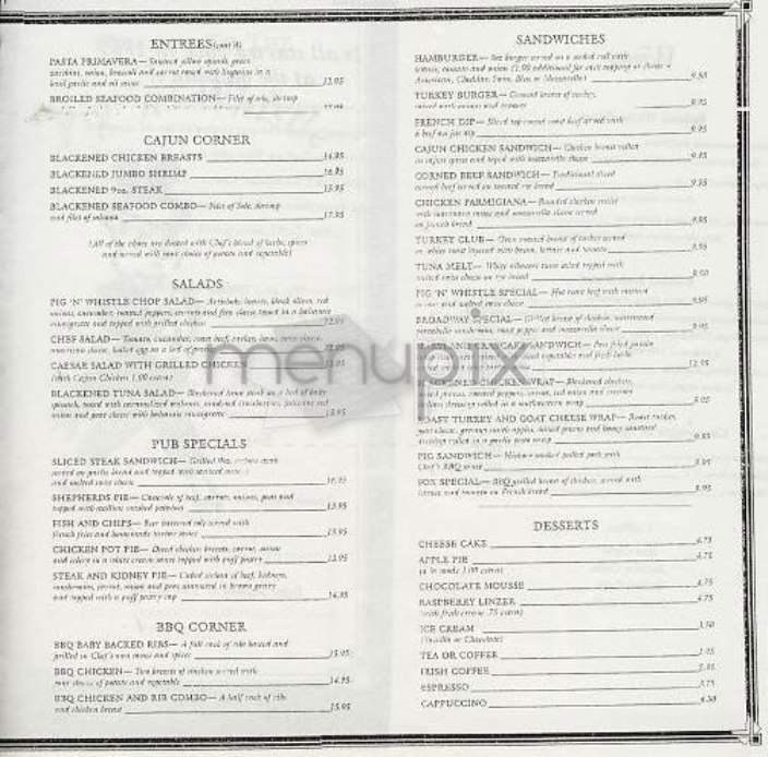 Pig & Whistle - New York, NY menu_pic