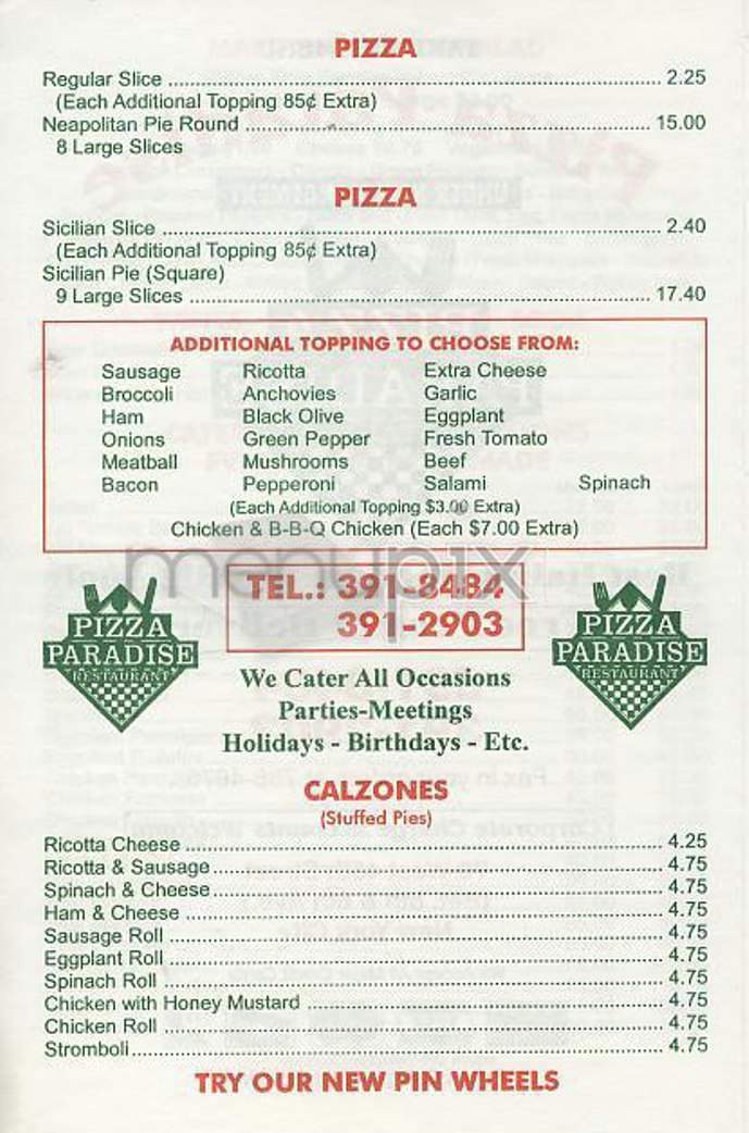 Pizza Paradise - New York, NY menu_pic