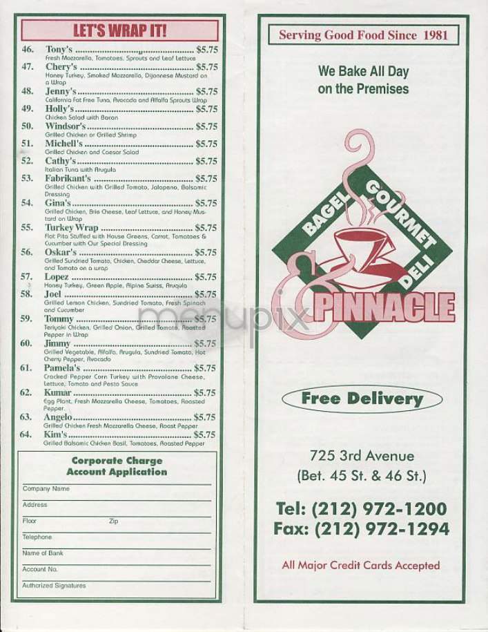 Pinnacle - New York, NY menu_pic