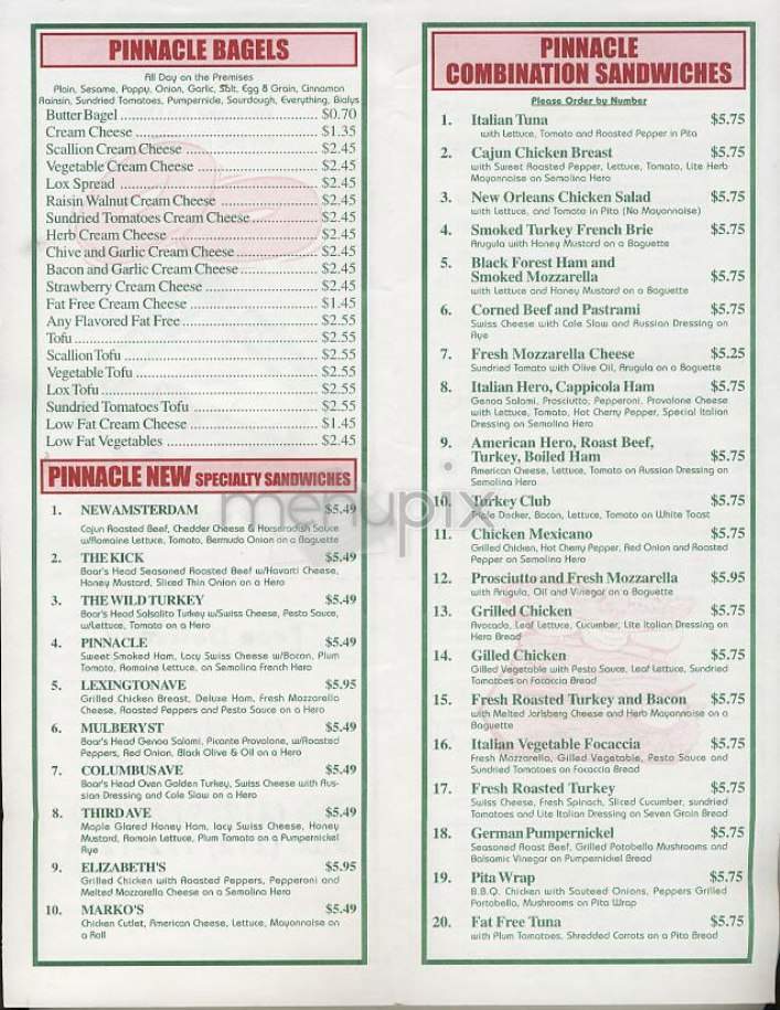 Pinnacle - New York, NY menu_pic