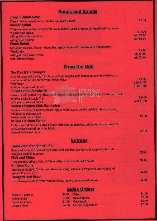 The Pinch Bar & Grill - New York, NY menu_pic