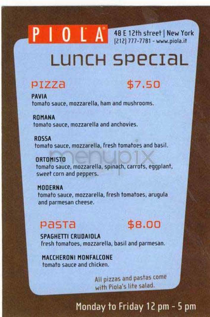 Piola - New York, NY menu_pic