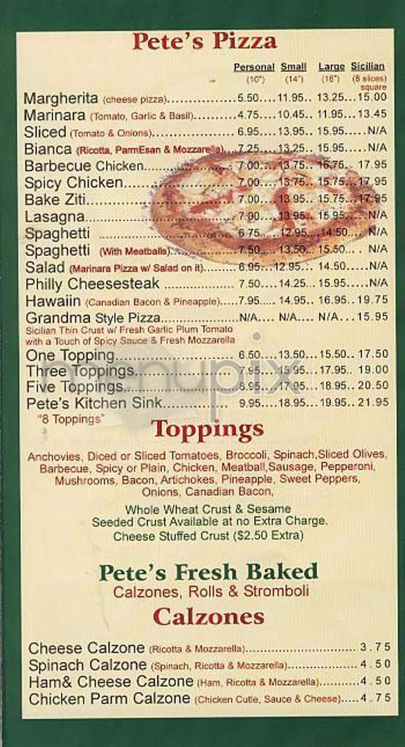 Pizza Pete's - New York, NY menu_pic