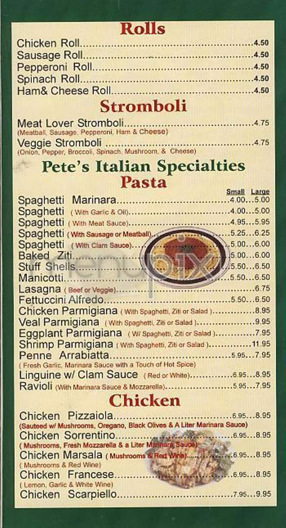 Pizza Pete's - New York, NY menu_pic
