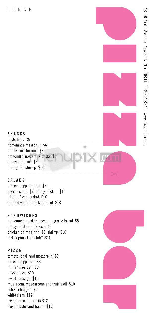 Pizza Bar - New York, NY menu_pic