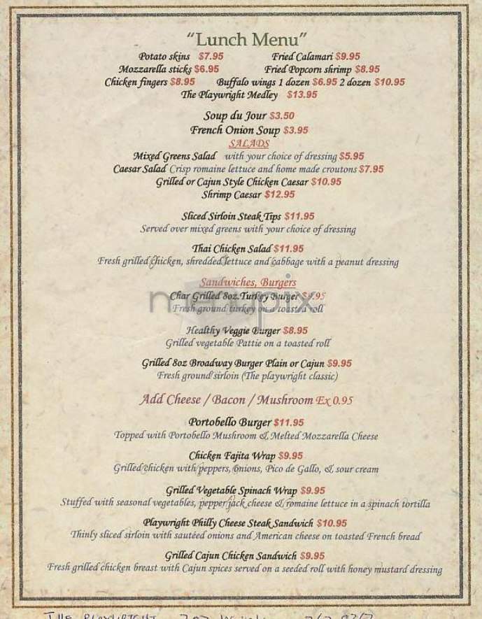 Playwright Tavern - New York, NY menu_pic