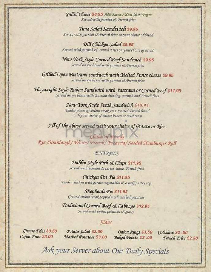 Playwright Tavern - New York, NY menu_pic