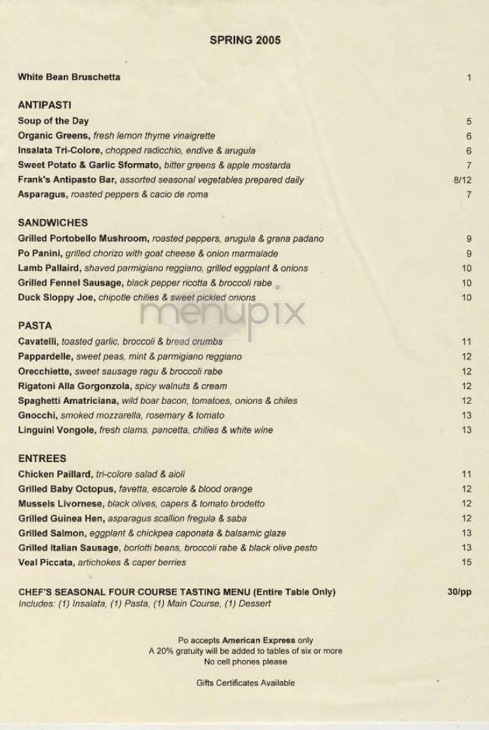 Po Restaurant - New York, NY menu_pic