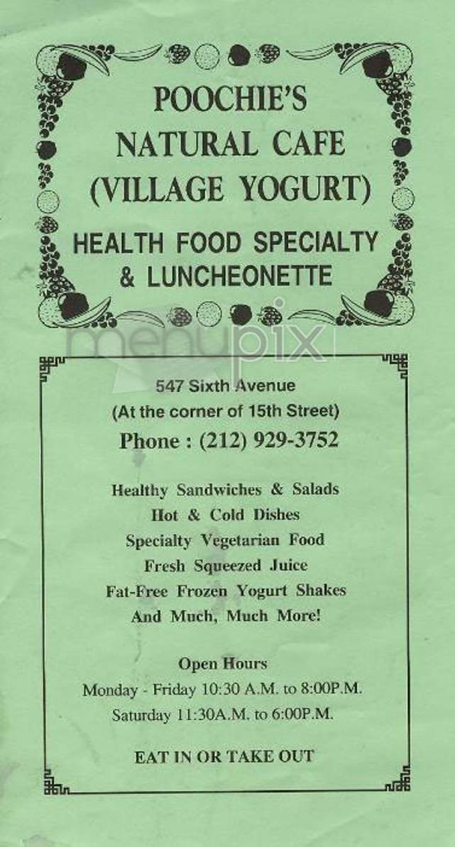 Poochie's Natural Cafe - New York, NY menu_pic