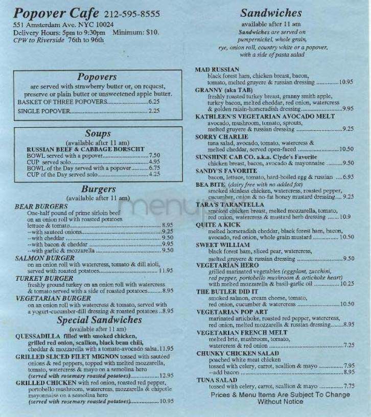 Popover Cafe - New York, NY menu_pic
