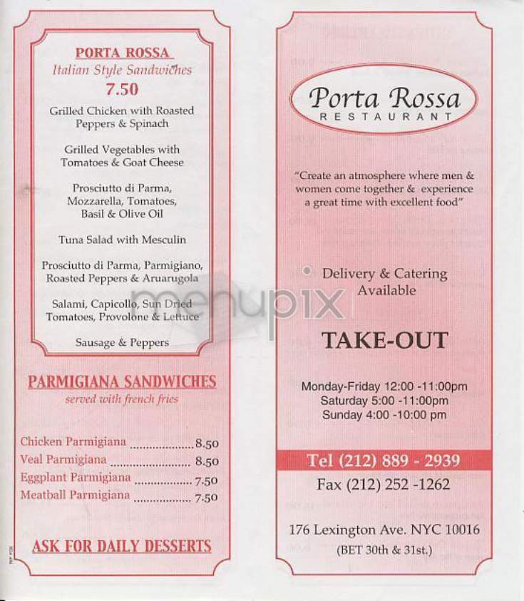 Porta Rossa - New York, NY menu_pic