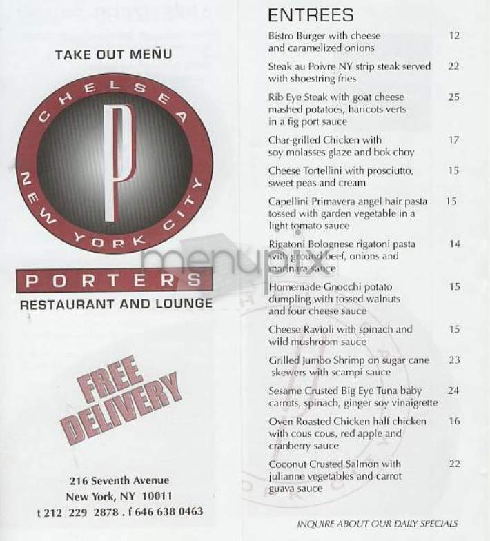 Porters - New York, NY menu_pic