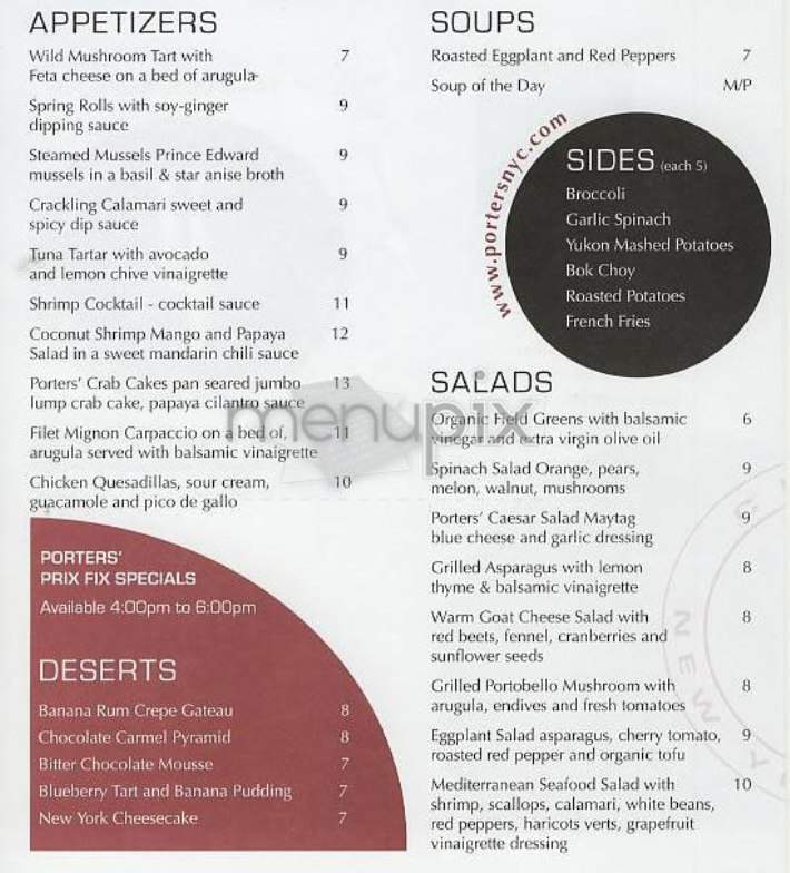 Porters - New York, NY menu_pic