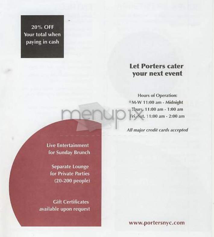 Porters - New York, NY menu_pic